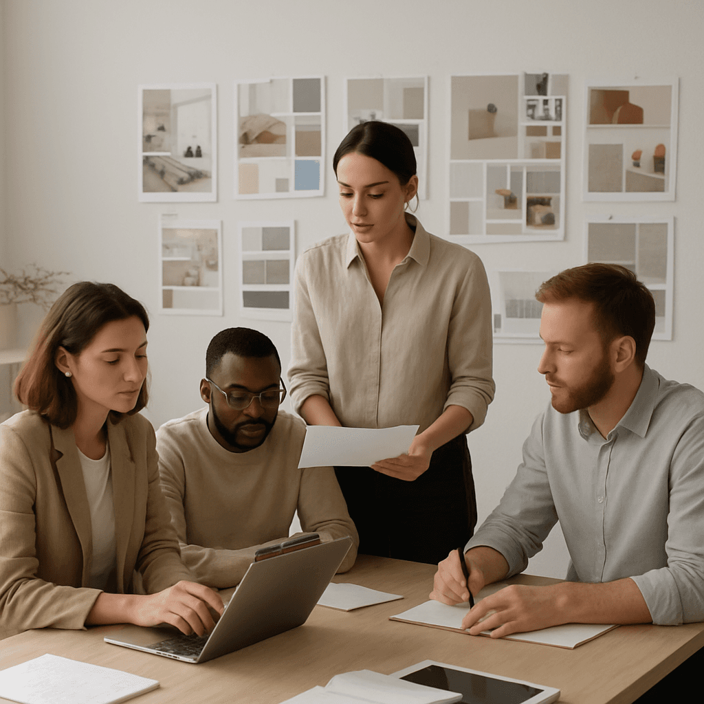 A team planning around a table
