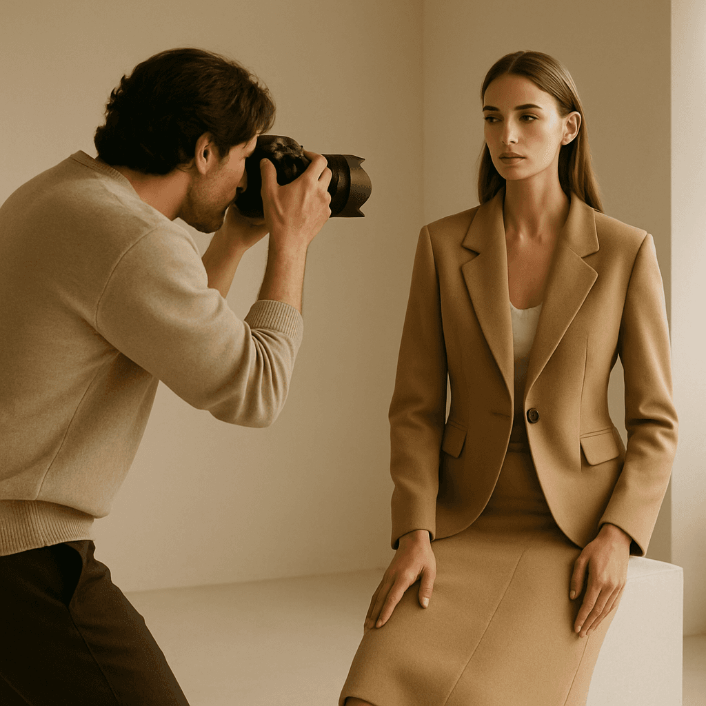 A fashion photographer on set