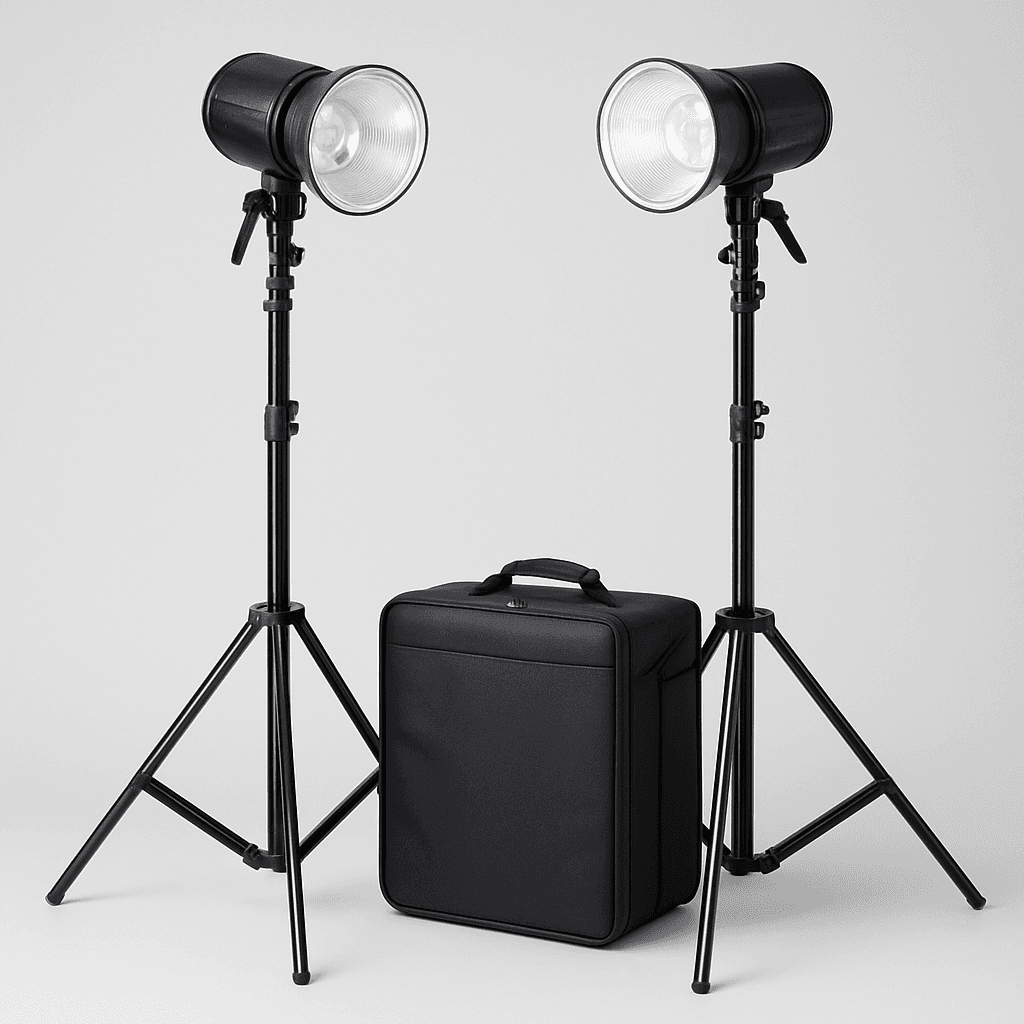 Studio flash lighting set up for a shoot